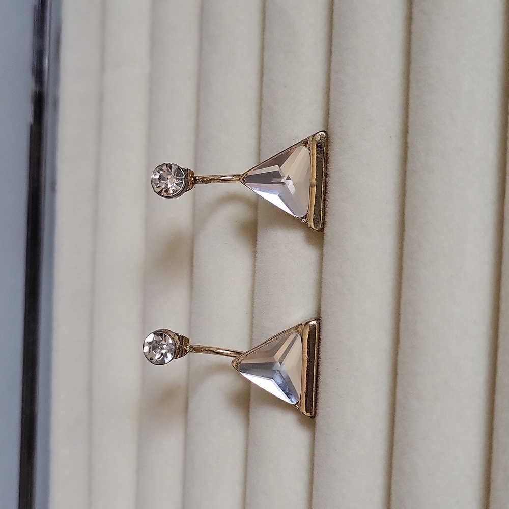Triangle Stud -  double drop gold tone earrings